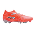 Bright orange soccer cleat with a silver "FTR" logo and textured upper, shown in profile against a solid black background.