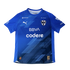 A royal blue CF Monterrey soccer jersey by Puma with dark blue diagonal patterns, featuring the club crest, BBVA and Codere logos, and a gold 80th-anniversary badge.