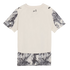 Back view of an off-white Puma short-sleeved t-shirt with black and grey horse graphics on the sleeves and bottom hem.