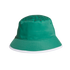 A green bucket hat with a dark green patterned crown and a white-trimmed brim, set against a solid black background.