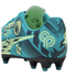 Teal and navy blue soccer cleat with graphic prints, stars, and a "CP" logo, shown from a rear-side perspective.