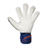 A goalkeeper glove with a textured white palm and a blue wrist strap featuring orange "ATTRAKT" branding, set against a black background.