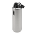 A brushed silver Nike stainless steel water bottle with a vertical black logo and a black flip-top lid.
