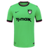 Lime green soccer jersey with black and pink trim. Features a Nike swoosh, a Boston swan crest, and a large black TJ Maxx sponsor logo on the front.