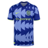 Seattle Reign FC soccer jersey with a blue geometric pattern, lime green Nike logo, team crest, and trupanion sponsor.