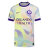 Orlando Pride soccer jersey with a pastel swirling pattern of purple, yellow, and blue. Features the team crest, Nike swoosh, and Orlando Health logo.