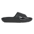 Profile view of a single all-black slide sandal featuring a thick, contoured sole and a side cutout on the strap.
