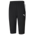 A pair of black 3/4 length PUMA athletic pants featuring a white leaping cat logo on the right thigh and a short white vertical stripe on the outer right hip.