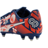 Blue and orange soccer cleat with graphic designs including a soccer ball and the number 10. A white "CP" logo is on the heel.