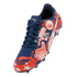 A navy blue and red Puma soccer cleat featuring vibrant white comic-style graphics, stars, soccer icons, and the text "WE CALL IT SOCCER."