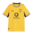 A yellow Borussia Dortmund soccer jersey with black and white striped trim. Features the BVB crest, Puma logos, and a large black Vodafone sponsor logo on the front.