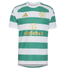 Celtic FC soccer jersey featuring green and white horizontal hoops, with gold Adidas logo, club crest, and 'dafabet' sponsor.