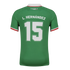 Back view of a green soccer jersey with "L. HERNÁNDEZ" and the number 15 in large white text. Features Charly branding and red, white, and green trim on the collar and sleeves.