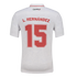 Back of a white soccer jersey with red lettering for "L. HERNÁNDEZ" and the number "15". A "CHARLY" logo is on the upper back.