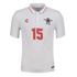 White Charly soccer polo with red number 15, a Luis Hernández crest, and a subtle embossed Aztec calendar pattern.