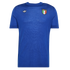 A royal blue knit short-sleeved shirt with a white Adidas logo on the right chest and an "Italia" shield crest on the left chest.