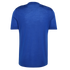 Rear view of a royal blue short-sleeved knit polo shirt with ribbed cuffs and collar on a white background.