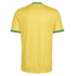 Back view of a yellow short-sleeved jersey featuring a subtle tonal chevron pattern and green trim on the crew neck and sleeve cuffs.