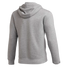 Rear view of a light gray heathered hoodie with ribbed cuffs and waistband, isolated on a black background.
