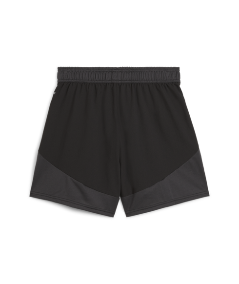 Black athletic shorts with grey mesh panels at the lower hem and an elastic waistband.