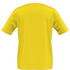 Back view of a bright yellow short-sleeved t-shirt with a white collar band.