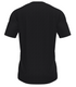Back view of a black short-sleeved athletic t-shirt with a textured mesh body and smooth sleeves.