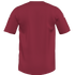 Back view of a maroon short-sleeve t-shirt with thin white stripes along the shoulders.