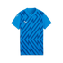Blue Puma short-sleeved soccer jersey featuring a dark blue diagonal zig-zag graphic on the torso and white Puma cat logos on the chest and shoulders.