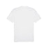 The back view of a plain white short-sleeved t-shirt against a white background. Small black logos are visible on the upper outer part of each sleeve.