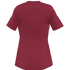 A back-facing view of a maroon short-sleeved athletic jersey with three white stripes on the shoulders and two thin lines at the hem.