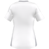 The back view of a white athletic short-sleeved t-shirt with light grey accents on the collar and side panels.